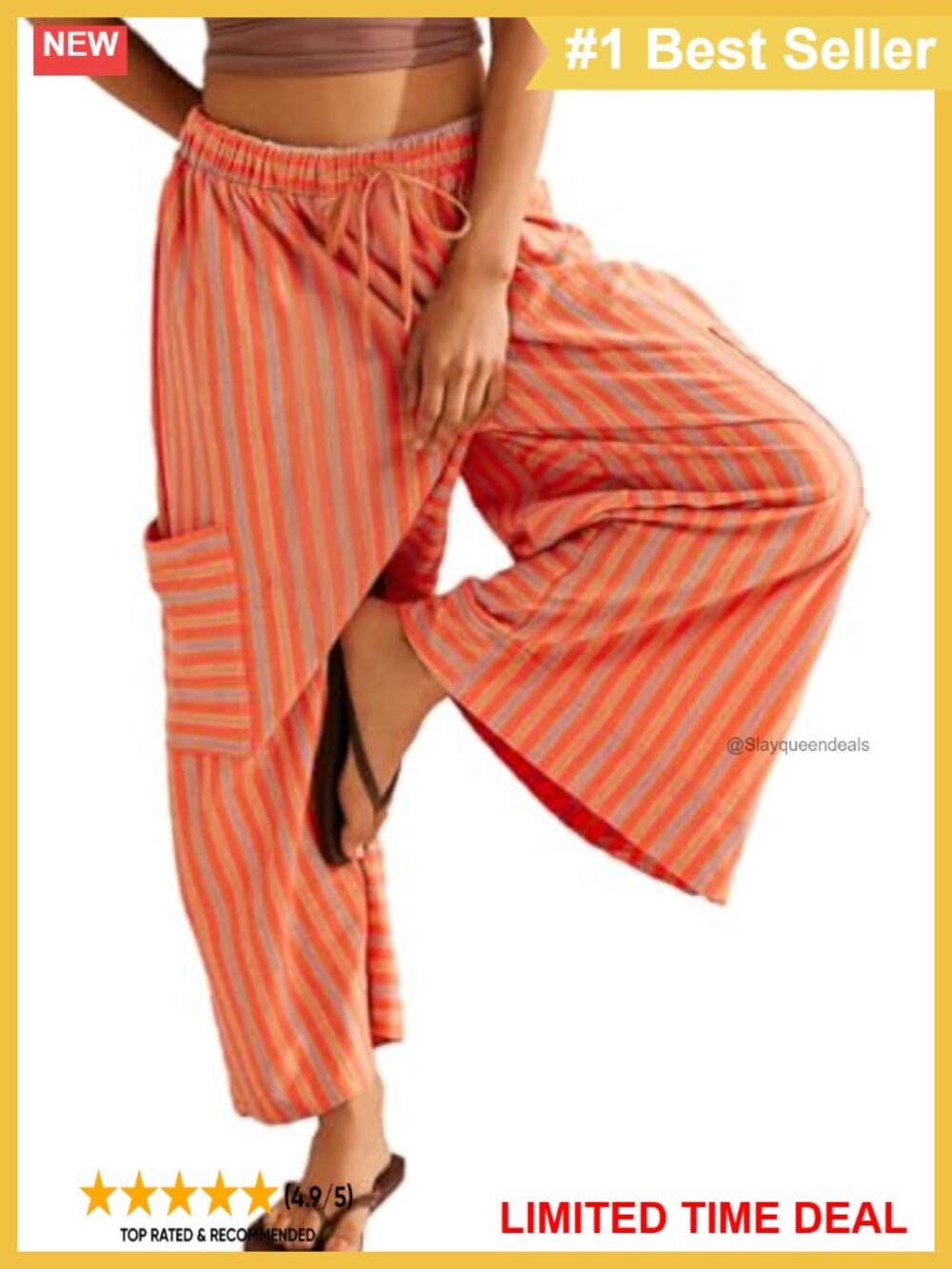 Wide Leg High Waist Palazzo Pants Striped Drawstring Pockets